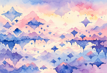 Celestial Islands: A Surreal Watercolor Painting 
