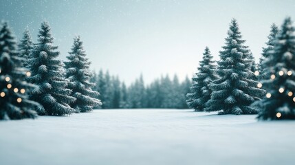 Snowy Pine Trees Winter Forest Landscape Background