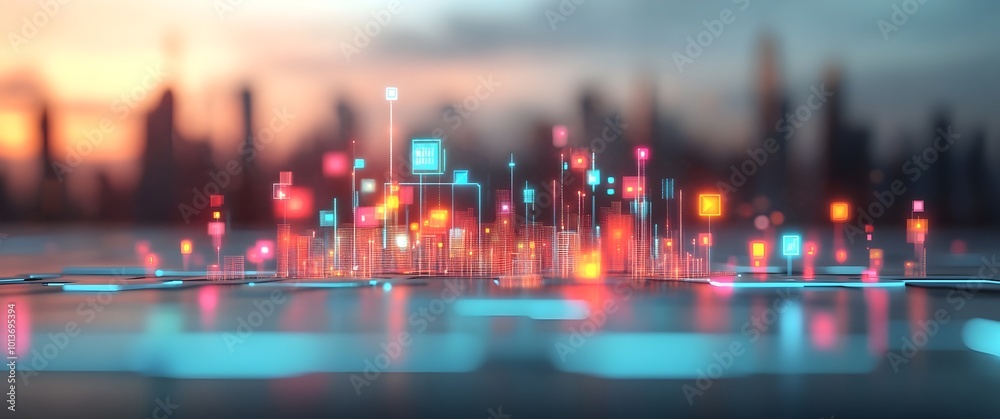 Poster ethereal digital canvas showcasing a futuristic landscape of interconnected data frameworks holograp