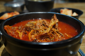 Yukgaejang is a spicy Korean soup dish made by boiling beef, green onions, etc. for a long time.