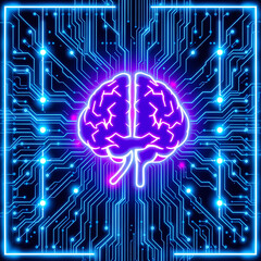 Neon Brain Circuitry: A vibrant illustration of a human brain integrated with glowing circuit board patterns, symbolizing the fusion of technology and human intelligence.

