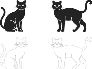 Hand drawn cat silhouette set illustration