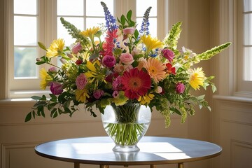 Beautiful Flower Arrangement in a Vase Under Bright Summer Sunshine