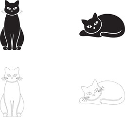 Hand drawn cat silhouette set illustration