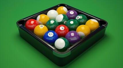 Billiard balls on green billiard table surface for competition and sport AI generated image