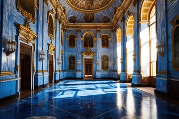 Fototapeta premium Majestic Blue Palace Marble Atrium Bathed in Glorious Sunshine
