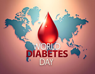 World Diabetes Day Awareness Design with Red Blood Drop and Blue World Map