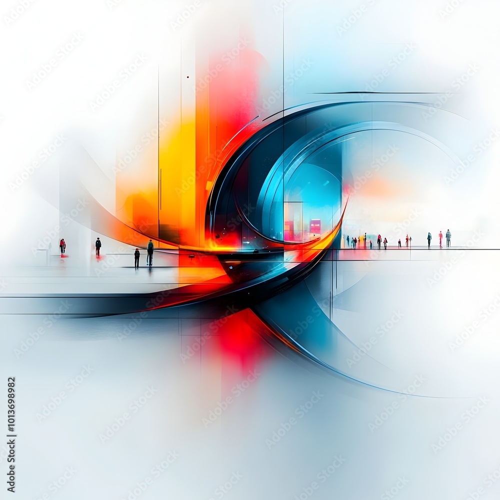 Poster experimental abstract composition visualizing the dynamic flow and interconnected lines shapes and c