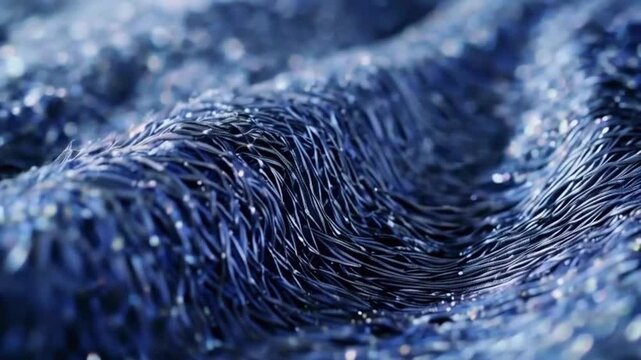 Ultra close-up of the fabric, texture weave and individual fibers metallic sheen. The waves in the fabric are subtle but emphasize the details, 4k High-Quality background Animation Video