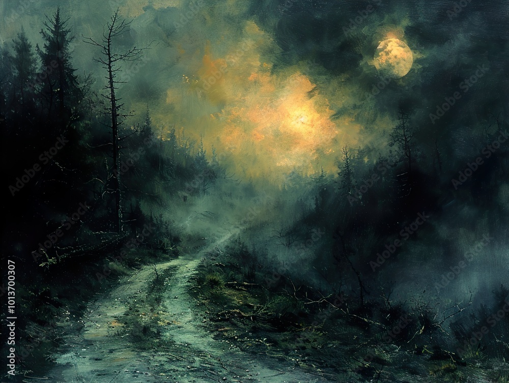 Canvas Prints Enchanted Forest Path Under a Mystical Moonlight