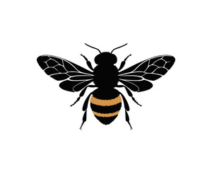 Black Silhouette of a Bee with Detailed Wings