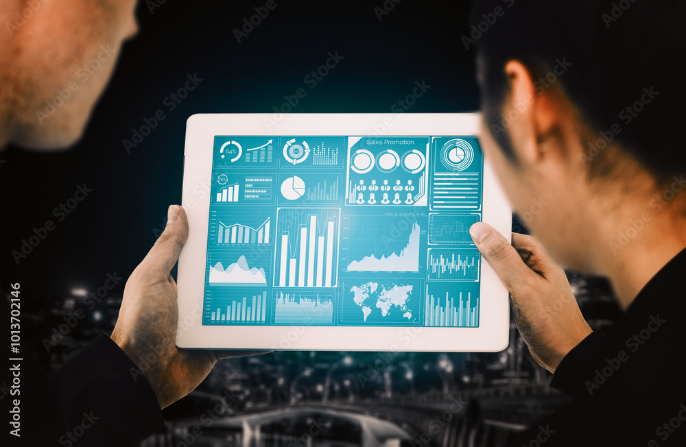 Wall mural big data technology for business finance analytic concept. modern interface shows massive informatio