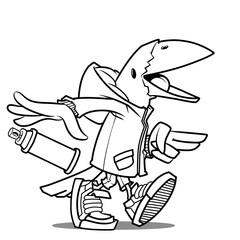 Street Art-Themed Cartoon Bird With Spray Paint