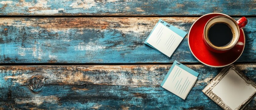 Creative Project Planning Flat Lay with Watercolor Illustration on Wooden Table for Inspiration and Organization