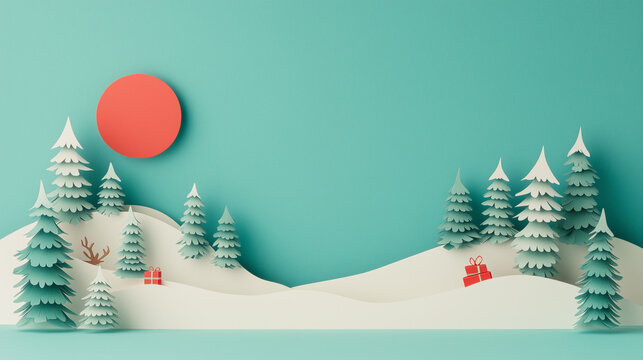 3D pop-up Christmas card mockup, Christmas card background, christmas card with a christmas tree, white chritsmas