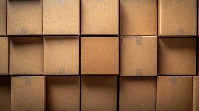 Pile of brown cardboard boxes for transportation and storage of goods.