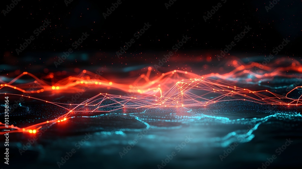 Poster conceptual abstract image of a futuristic interconnected smart transportation web with luminescent l