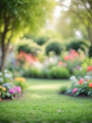 Blurry garden plants and flowers background