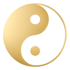 Gold metallic Yin Yang symbol isolated on transparent background. Elegant decorative emblem