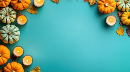 Obraz premium Happy Halloween Flat Lay Composition with Pumpkins
