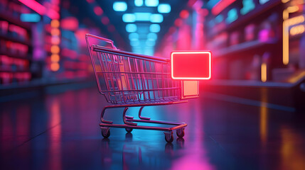 3D Floating Sale Tag and Cyber Monday Shopping Cart Frame with Copy Space for Retail and Ecommerce Promotions - Minimalistic Design with Centered Focus