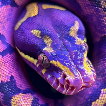 Close-up of vibrant purple and yellow python