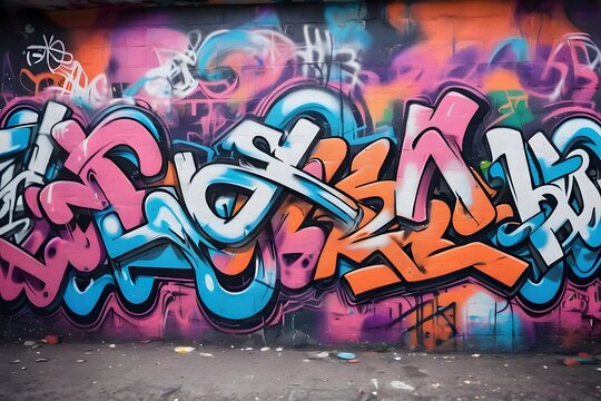 Fototapeta Paint splash, graffiti brick wall, colorful background