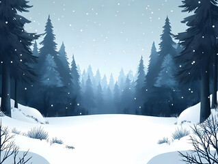 Flat Plain Snowy Forest with Rising Mist: Atmospheric Winter Background with Copy Space for Text - Captivating Foggy Landscape in a Wide Angle Shot