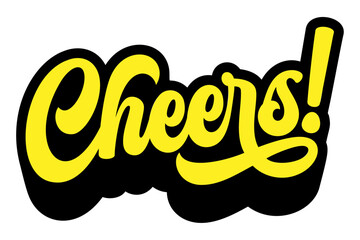 Word ‘Cheers!’ written in retro groovy three-dimensional script lettering