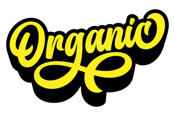 Word &lsquo;Organic&rsquo; written in retro groovy three-dimensional script lettering