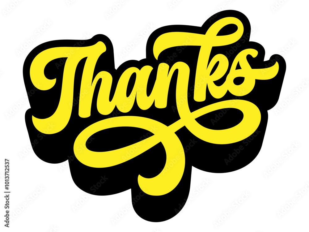 Fototapete word ‘thanks’ written in retro groovy three-dimensional script lettering