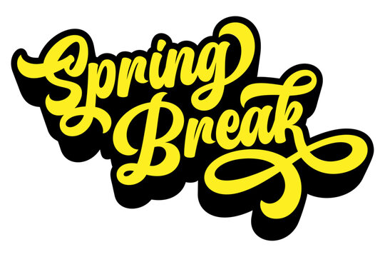 Words &lsquo;Spring Break&rsquo; written in retro groovy three-dimensional script lettering