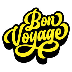 French words ‘Bon Voyage’ written in retro groovy three-dimensional script lettering