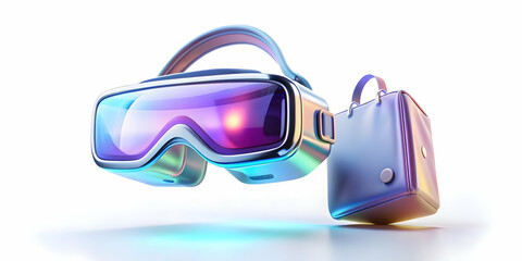 3D Floating VR Goggles with Holographic Shopping Bag and Discount Percentage Icon for Cyber Monday Tech Deals - Ideal for Eye-Catching Promotions