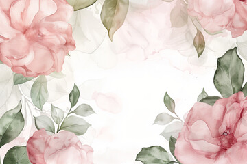 Art Deco elegance captured in a watercolor illustration of roses, presented in a soft pink and green hues, embracing the cottagecore aesthetic,