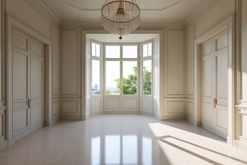 Elegant Ivory Terrazzo Room Bathed in Sunlight with Large Bright Windows