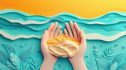 Hands grasping sand on a shoreline Hands holding sand at the beach