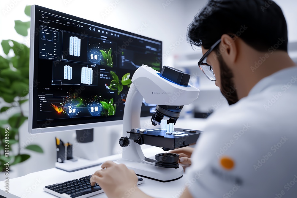 Poster 3d-rendered quality control inspection room, with detailed equipment and floating screens displaying