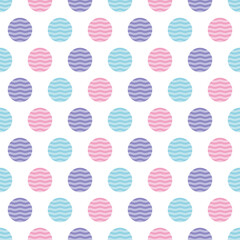 Cute Pastel Pink Purple Blue Wavy Polka Dot Seamless Vector Repeat Pattern