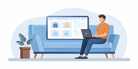 Flat Candid Shopper Browsing Cyber Monday Deals at Home: Relaxed Scene of a Person on a Couch Shopping Online
