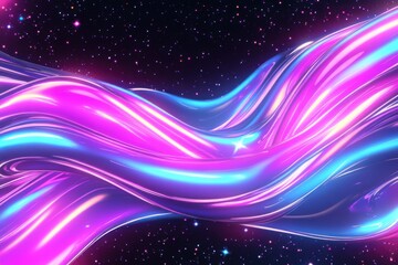 Fototapeta premium Vibrant neon wave texture with cosmic stars background