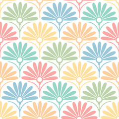 Art Deco Colorful Floral Scale Vintage Minimal Seamless Vector Repeat Pattern