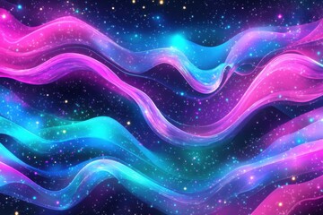 Obraz premium Psychedelic cosmic wave texture with neon lights and stars