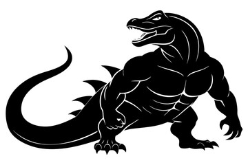 Fototapeta premium Komodo Dragon Large Muscular Lizard Silhouette Vector Illustration