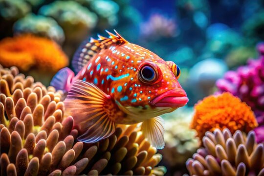 A brightly colored wormfish navigates the lively coral reef, weaving through crystal-clear tropical waters, harmoniously blending into its stunning ocean habitat.