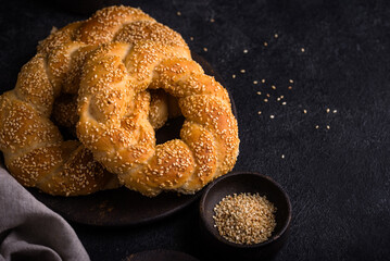 Traditional Turkish bagel simit with sesame