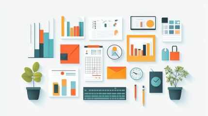 Colorful Detailed Project Plan Flat Design with Copy Space - Organization and Planning Concept for Business and Teamwork Tasks