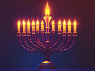 Fototapeta premium Modern Flat Holographic Dreidel and Menorah on Glowing Desk with Ample Copy Space for Festive Promotions - Ideal for Ecommerce Banners and Ads