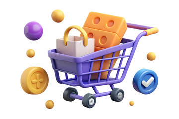 Glowing Abstract Shopping Cart Surrounded by Floating Discount Elements for Cyber Monday Ecommerce Deals - Flat Vector Illustration for Retail Sales