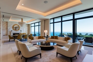 Spacious Chic Living Room with Panoramic Window and Abundant Natural Light